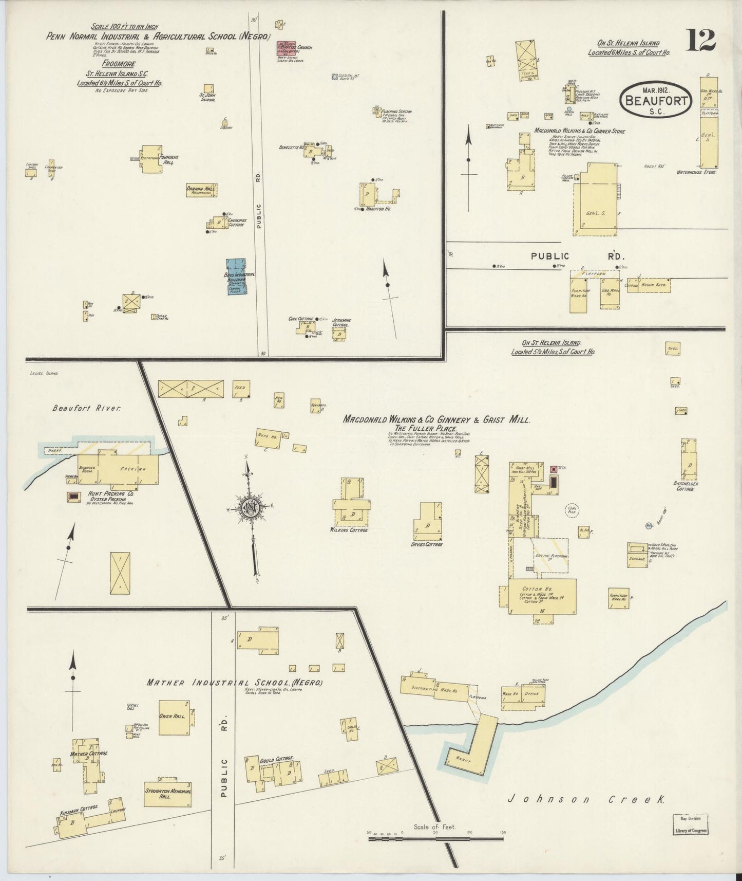 Sanborn Fire Insurance Map from Beaufort, Beaufort County, South Carolina (1912), Sheet #0012 - Complete Map Set gallery image, historic Sanborn map, vintage wall art, South Carolina South Carolina