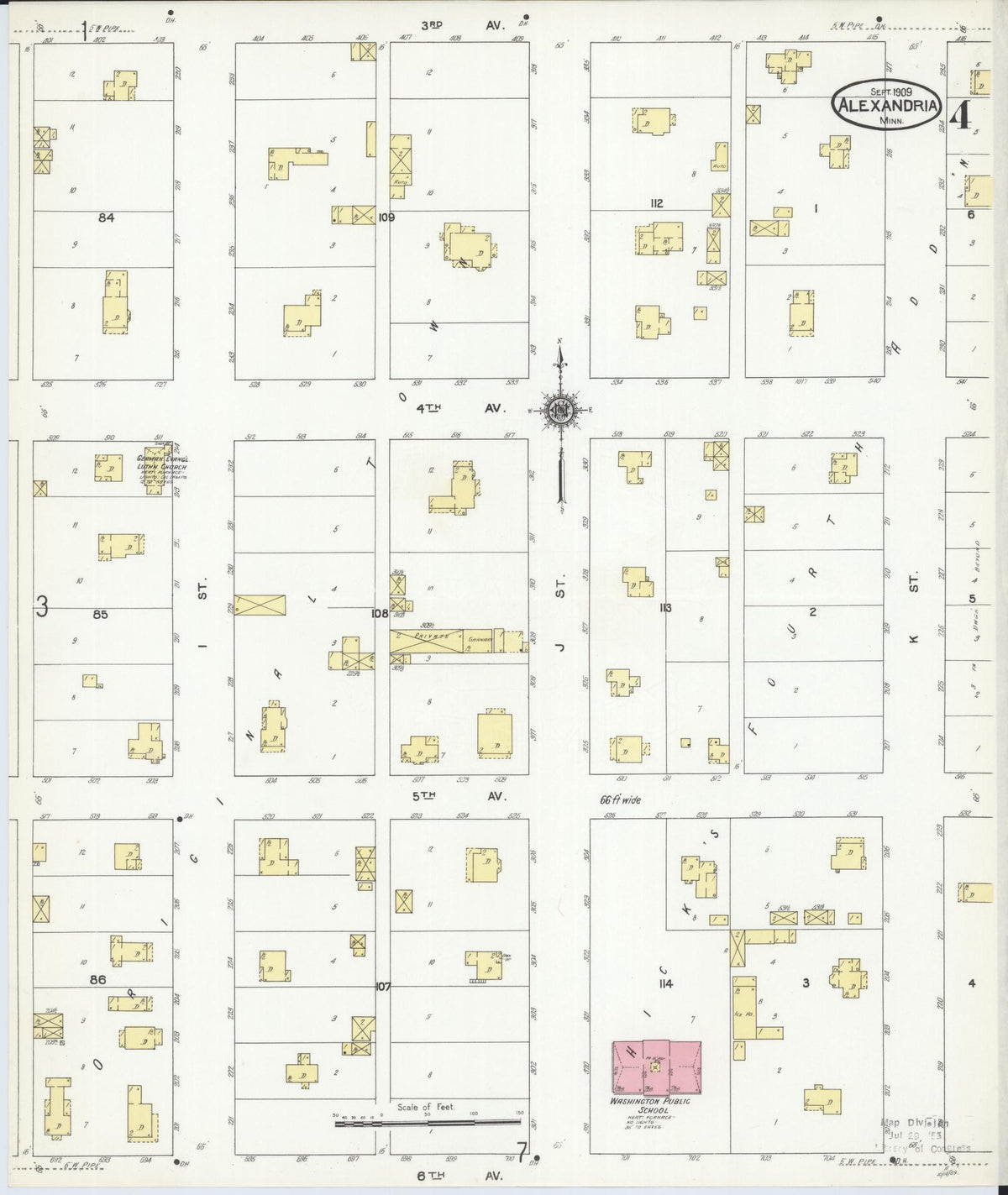 Sanborn Fire Insurance Map from Alexandria, Douglas County, Minnesota (1909), Sheet #0004 - Complete Map Set gallery image, historic Sanborn map, vintage wall art, Minnesota Minnesota