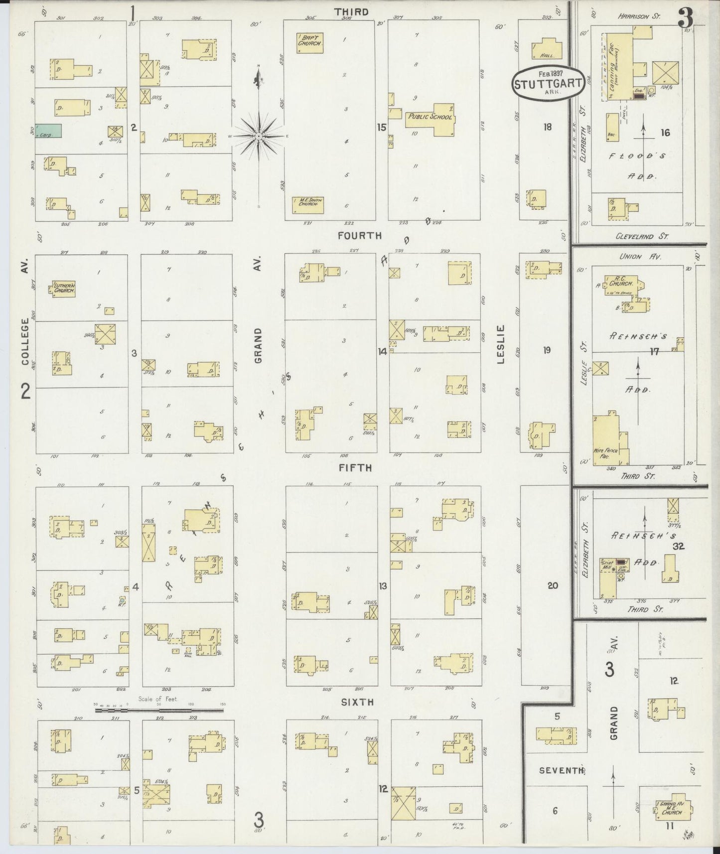 Sanborn Fire Insurance Map from Stuttgart, Arkansas County, Arkansas (1897), Sheet #0003 - Historic Sanborn Fire Insurance Map Print, vintage old map wall art, antique decor, genealogy gift, Stuttgart Arkansas map