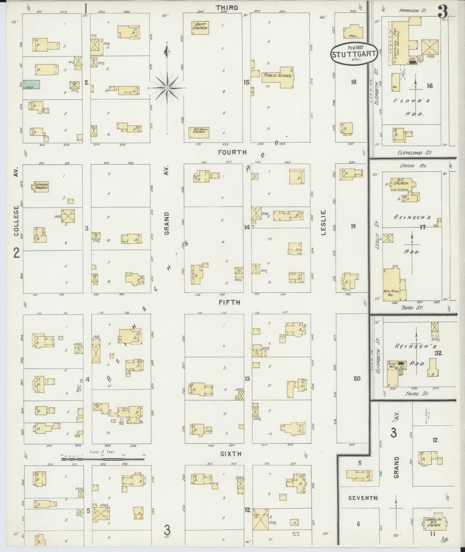 Sanborn Fire Insurance Map from Stuttgart, Arkansas County, Arkansas (1897), Sheet #0003 - Historic Sanborn Fire Insurance Map Print, vintage old map wall art, antique decor, genealogy gift, Stuttgart Arkansas map