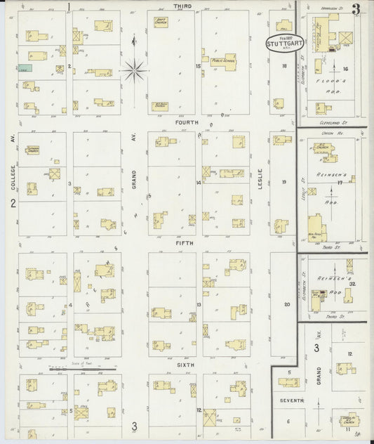 Sanborn Fire Insurance Map from Stuttgart, Arkansas County, Arkansas (1897), Sheet #0003 - Historic Sanborn Fire Insurance Map Print, vintage old map wall art, antique decor, genealogy gift, Stuttgart Arkansas map