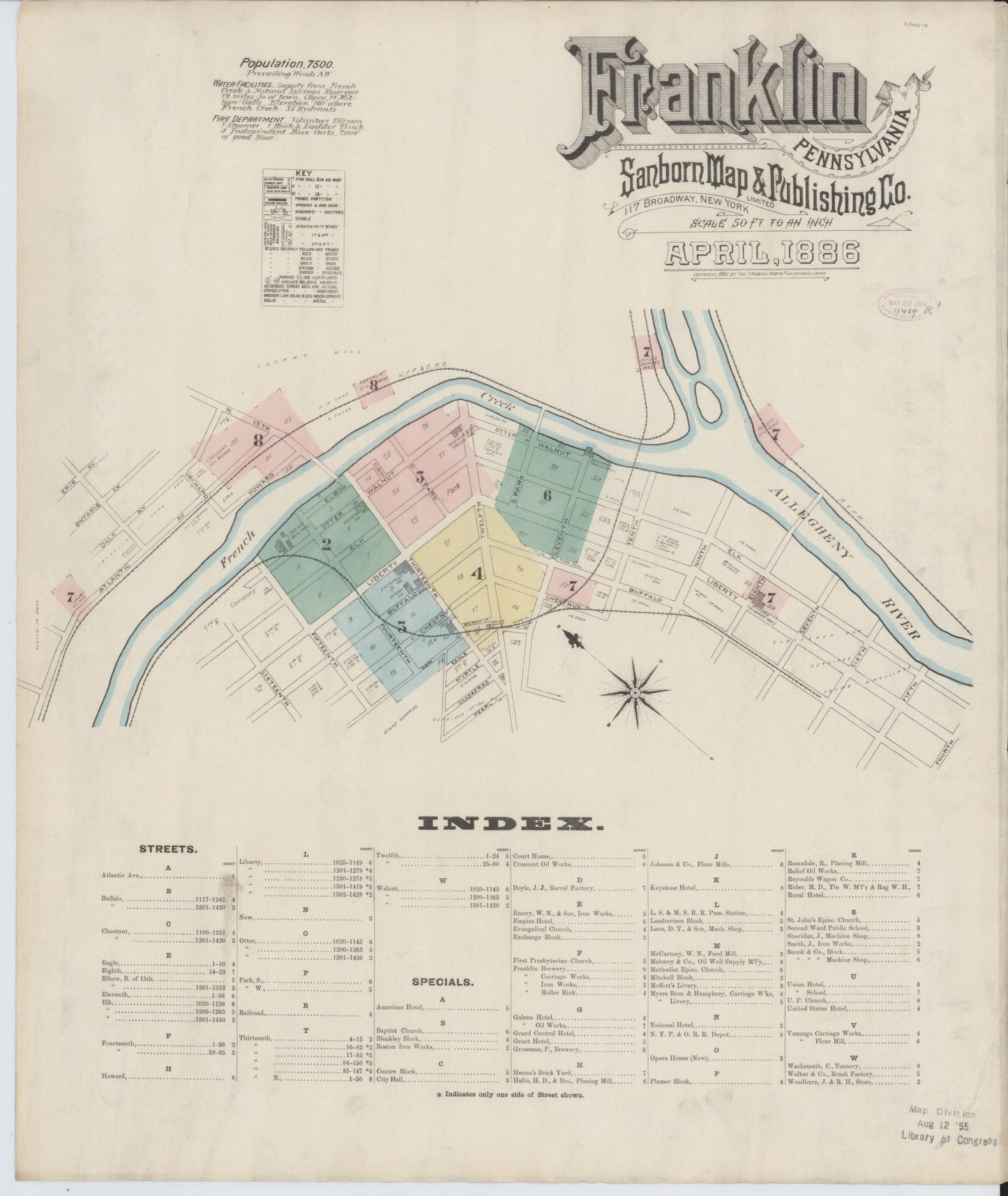 Sanborn Fire Insurance Map from Franklin, Venango County, Pennsylvania (1888), Sheet #0001 - Historic Sanborn Fire Insurance Map Print, vintage old map wall art, antique decor, genealogy gift, Pennsylvania Pennsylvania map