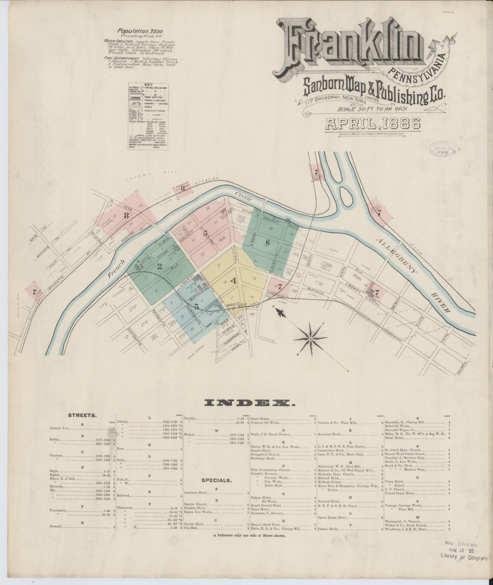 Sanborn Fire Insurance Map from Franklin, Venango County, Pennsylvania (1888), Sheet #0001 - Historic Sanborn Fire Insurance Map Print, vintage old map wall art, antique decor, genealogy gift, Pennsylvania Pennsylvania map