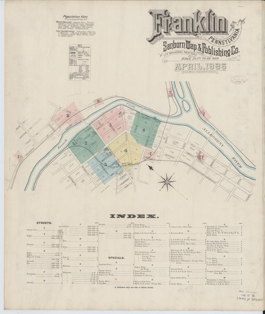 Sanborn Fire Insurance Map from Franklin, Venango County, Pennsylvania (1888), Sheet #0001 - Historic Sanborn Fire Insurance Map Print, vintage old map wall art, antique decor, genealogy gift, Pennsylvania Pennsylvania map