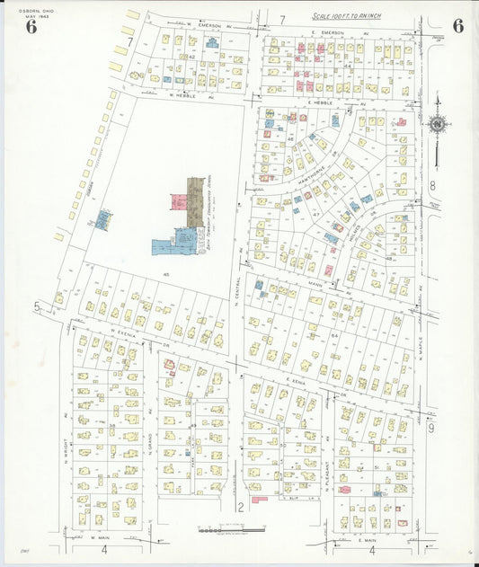 Sanborn Fire Insurance Map from Osborn, Greene County, Ohio (1943), Sheet #0006 - Historic Sanborn Fire Insurance Map Print, vintage old map wall art, antique decor, genealogy gift, Ohio Ohio map