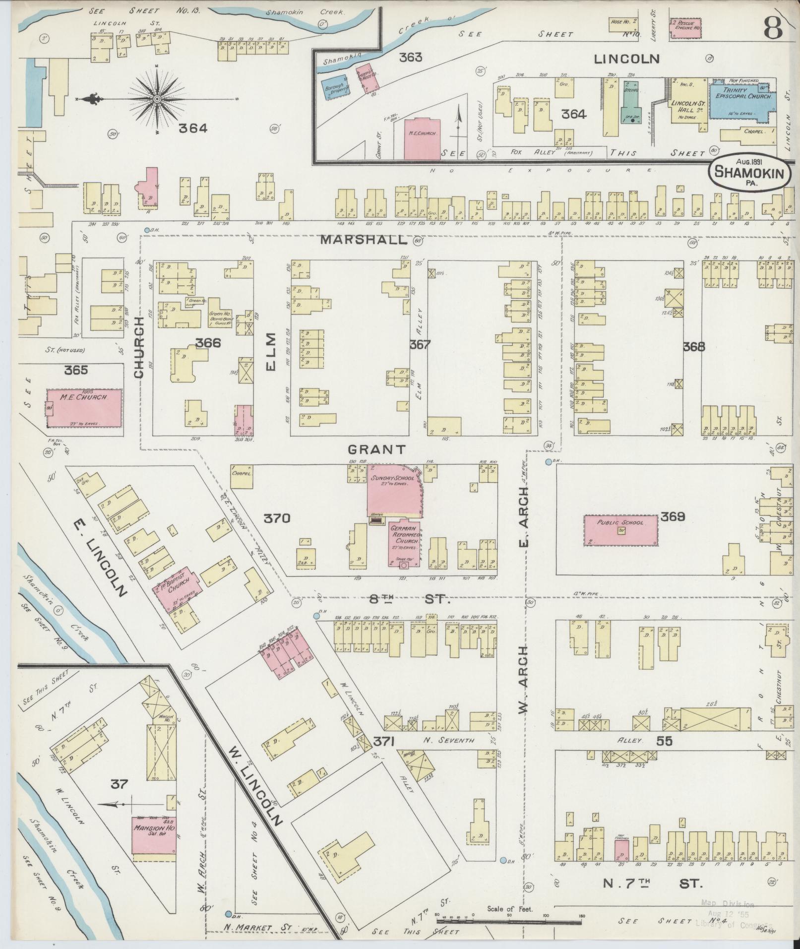 Sanborn Fire Insurance Map from Shamokin, Northumberland County, Pennsylvania (1891), Sheet #0008 - Complete Map Set gallery image, historic Sanborn map, vintage wall art, Pennsylvania Pennsylvania