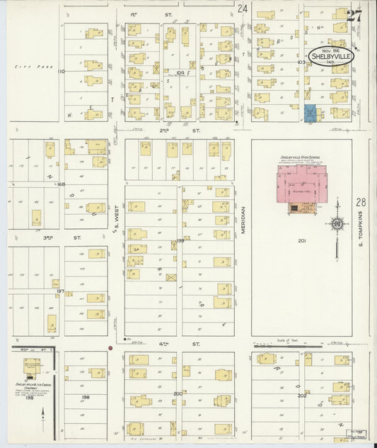 Sanborn Fire Insurance Map from Shelbyville, Shelby County, Indiana (1916), Sheet #0027 - Historic Sanborn Fire Insurance Map Print, vintage old map wall art, antique decor, genealogy gift, Indiana Indiana map