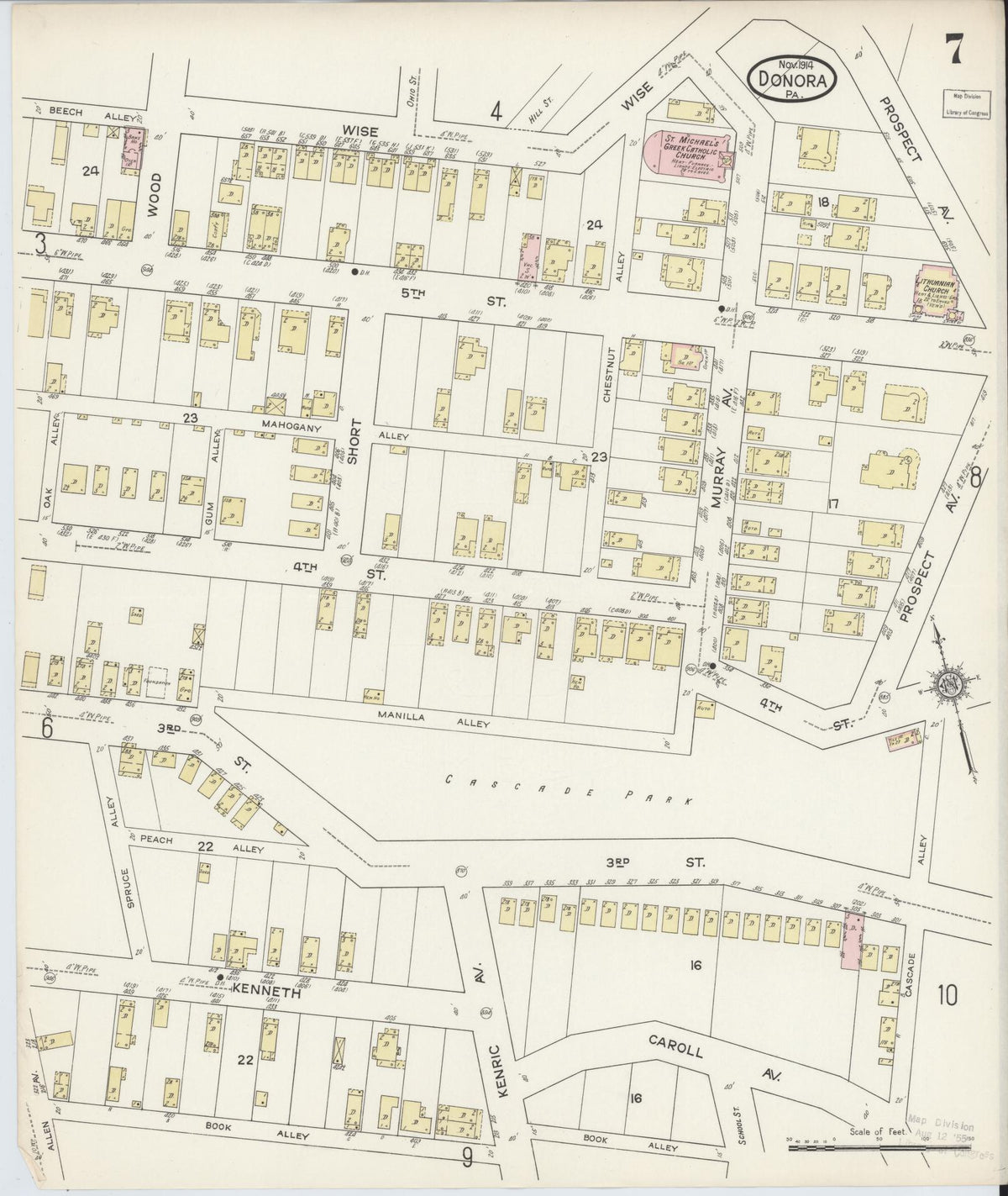 Sanborn Fire Insurance Map from Donora, Washington County, Pennsylvania (1914), Sheet #0007 - Complete Map Set gallery image, historic Sanborn map, vintage wall art, Pennsylvania Pennsylvania