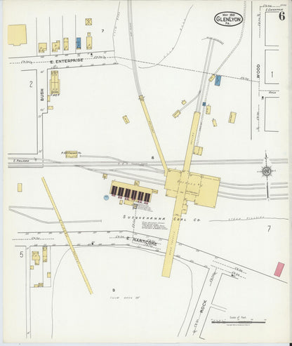 Sanborn Fire Insurance Map from Glen Lyon, Luzerne County, Pennsylvania (1921), Sheet #0006 - Historic Sanborn Fire Insurance Map Print, vintage old map wall art, antique decor, genealogy gift, Pennsylvania Pennsylvania map