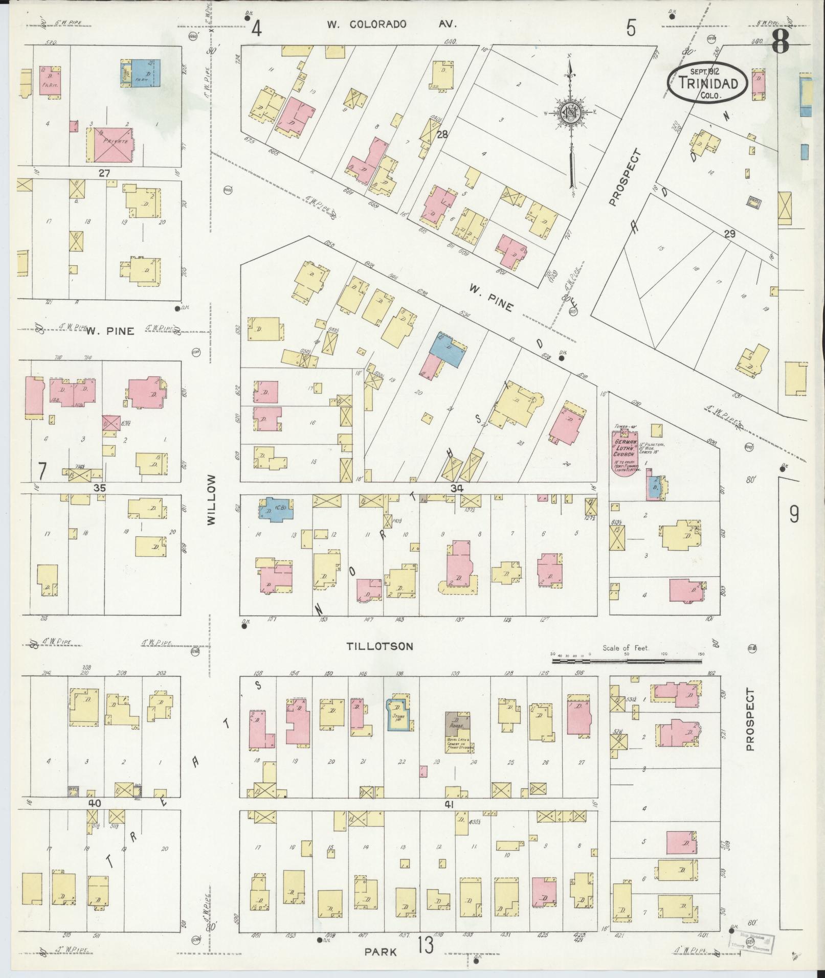 Sanborn Fire Insurance Map from Trinidad, Las Animas County, Colorado (1912), Sheet #0008 - Complete Map Set gallery image, historic Sanborn map, vintage wall art, Colorado Colorado