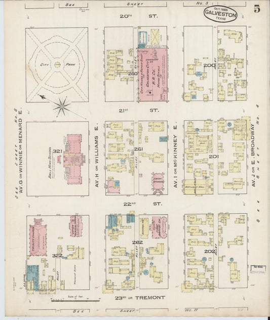 Sanborn Fire Insurance Map from Galveston, Galveston County, Texas (1885), Sheet #0005 - Historic Sanborn Fire Insurance Map Print, vintage old map wall art, antique decor, genealogy gift, Texas Texas map
