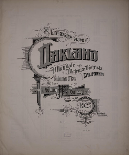 Sanborn Fire Insurance Map from Oakland, Alameda County, California (1925), Sheet #0001 - Complete Map Set gallery image, historic Sanborn map, vintage wall art, California California
