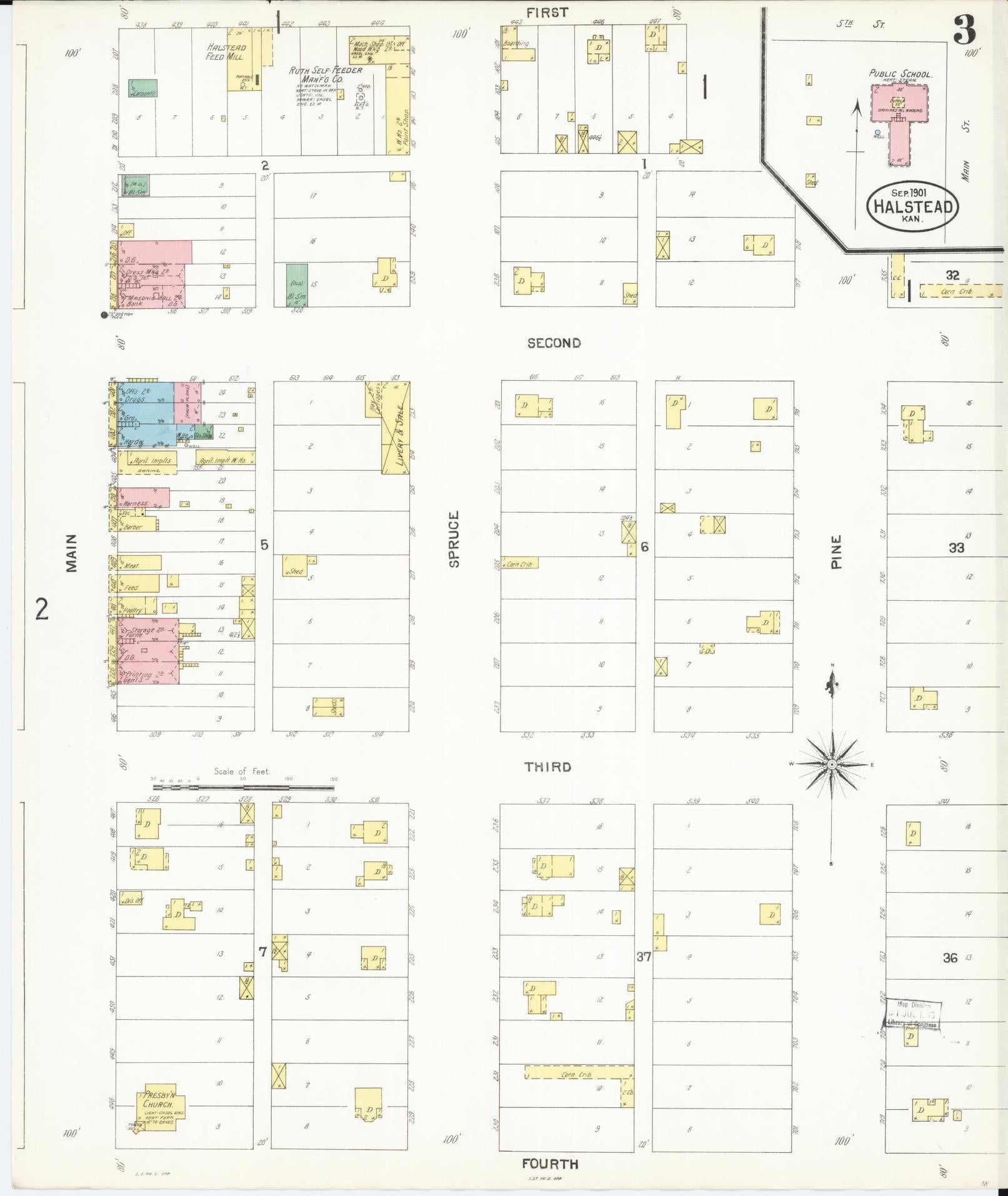 Sanborn Fire Insurance Map from Halstead, Harvey County, Kansas (1901), Sheet #0003 - Complete Map Set gallery image, historic Sanborn map, vintage wall art, Kansas Kansas