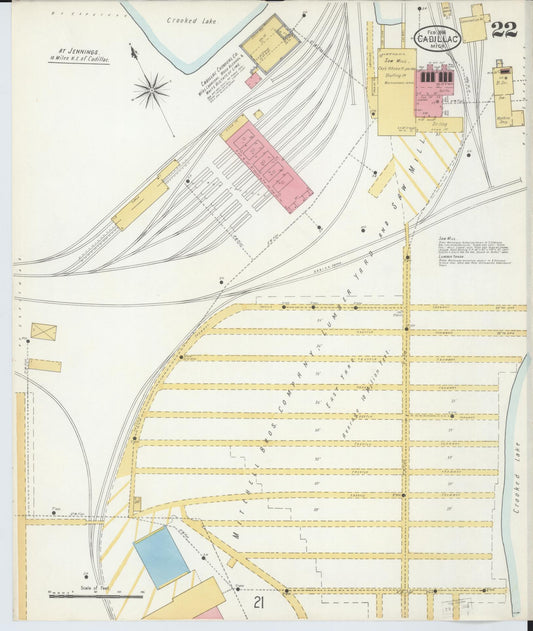 Sanborn Fire Insurance Map from Cadillac, Wexford County, Michigan (1906), Sheet #0022 - Historic Sanborn Fire Insurance Map Print, vintage old map wall art, antique decor, genealogy gift, Michigan Michigan map