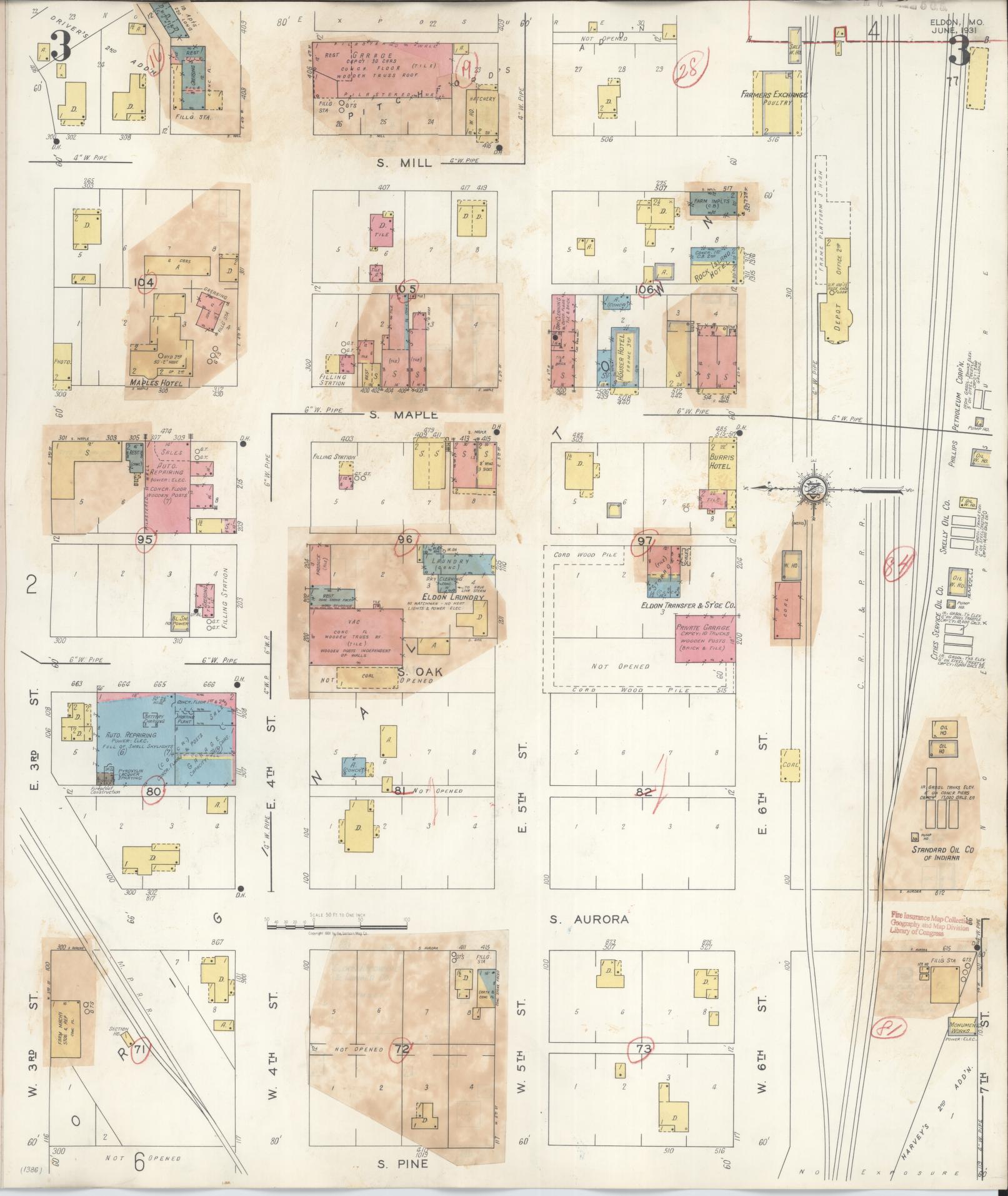Sanborn Fire Insurance Map from Eldon, Miller County, Missouri (1941), Sheet #0003 - Historic Sanborn Fire Insurance Map Print, vintage old map wall art, antique decor, genealogy gift, Missouri Missouri map