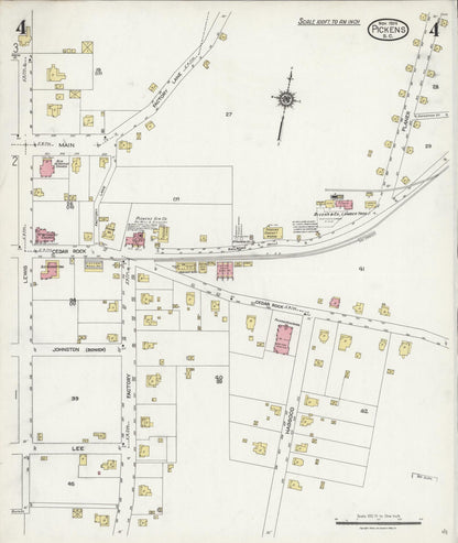 Sanborn Fire Insurance Map from Pickens, Pickens County, South Carolina (1924), Sheet #0004 - Complete Map Set gallery image, historic Sanborn map, vintage wall art, South Carolina South Carolina