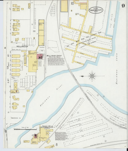 Sanborn Fire Insurance Map from Traverse City, Grand Traverse County, Michigan (1899), Sheet #0009 - Historic Sanborn Fire Insurance Map Print, vintage old map wall art, antique decor, genealogy gift, Michigan Michigan map