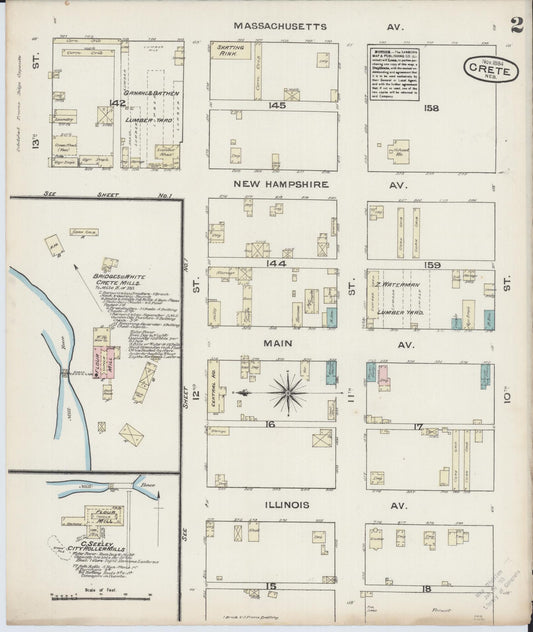 Sanborn Fire Insurance Map from Crete, Saline County, Nebraska (1884), Sheet #0002 - Historic Sanborn Fire Insurance Map Print, vintage old map wall art, antique decor, genealogy gift, Nebraska Nebraska map