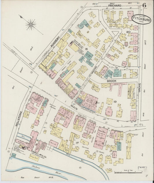 Sanborn Fire Insurance Map from Fitchburg, Worcester County, Massachusetts (1887), Sheet #0006 - Historic Sanborn Fire Insurance Map Print, vintage old map wall art, antique decor, genealogy gift, Massachusetts Massachusetts map