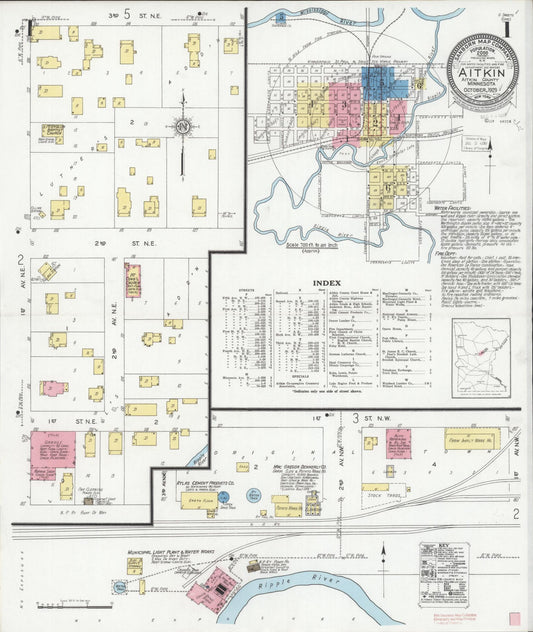 Sanborn Fire Insurance Map from Aitkin, Aitkin County, Minnesota (1929), Sheet #0001 - Complete Map Set gallery image, historic Sanborn map, vintage wall art, Minnesota Minnesota