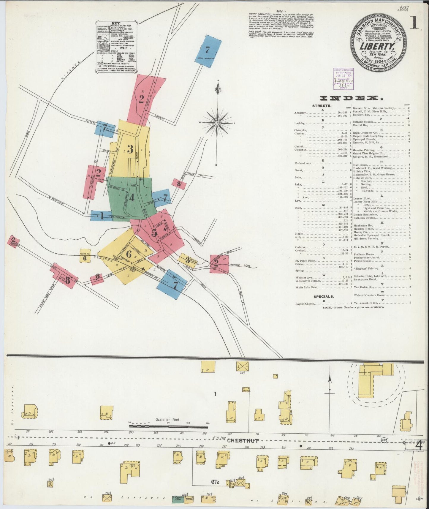 Sanborn Fire Insurance Map from Liberty, Sullivan County, New York (1904), Sheet #0001 - Historic Sanborn Fire Insurance Map Print, vintage old map wall art, antique decor, genealogy gift, New York New York map