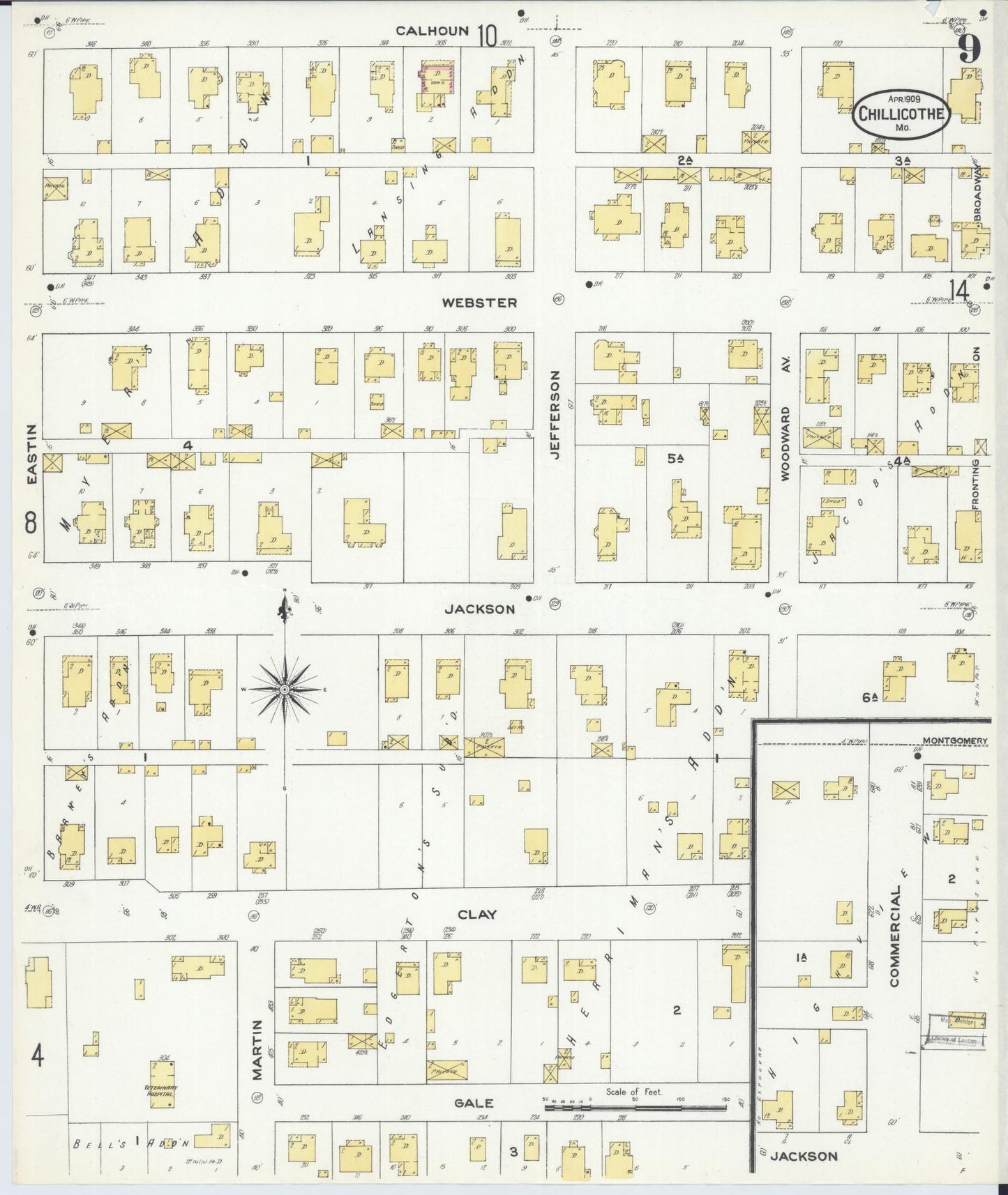 Sanborn Fire Insurance Map from Chillicothe, Livingston County, Missouri (1909), Sheet #0009 - Complete Map Set gallery image, historic Sanborn map, vintage wall art, Missouri Missouri