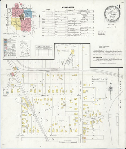 Sanborn Fire Insurance Map from Oxford, Oakland County, Michigan (1937), Sheet #0001 - Historic Sanborn Fire Insurance Map Print, vintage old map wall art, antique decor, genealogy gift, Michigan Michigan map