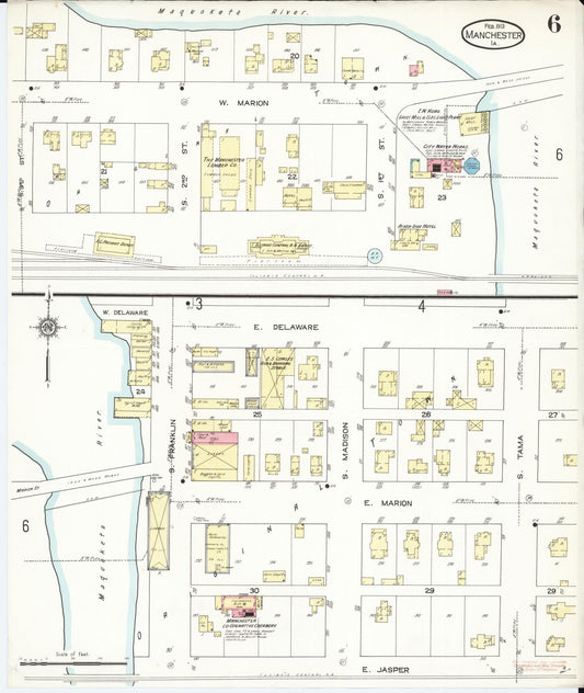 Sanborn Fire Insurance Map from Manchester, Delaware County, Iowa (1913), Sheet #0006 - Historic Sanborn Fire Insurance Map Print, vintage old map wall art, antique decor, genealogy gift, Manchester Delaware map