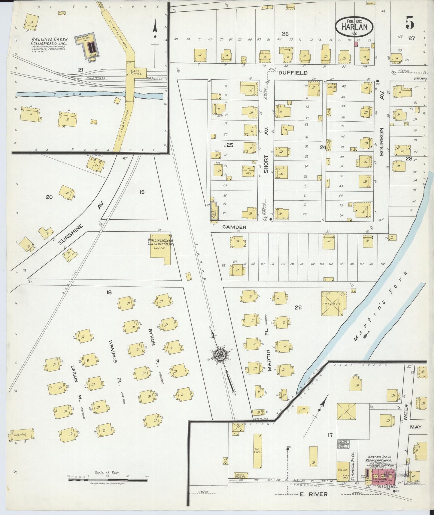 Sanborn Fire Insurance Map from Harlan, Harlan County, Kentucky (1919), Sheet #0005 - Complete Map Set gallery image, historic Sanborn map, vintage wall art, Kentucky Kentucky