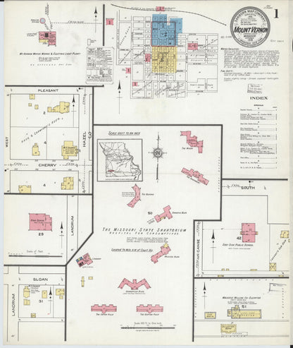 Sanborn Fire Insurance Map from Mount Vernon, Lawrence County, Missouri (1918), Sheet #0001 - Complete Map Set gallery image, historic Sanborn map, vintage wall art, Missouri Missouri