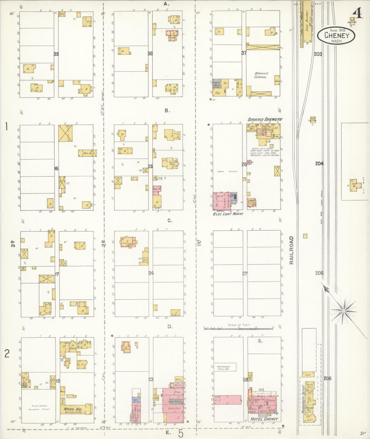 Sanborn Fire Insurance Map from Cheney, Spokane County, Washington (1905), Sheet #0004 - Historic Sanborn Fire Insurance Map Print, vintage old map wall art, antique decor, genealogy gift, Washington Washington map