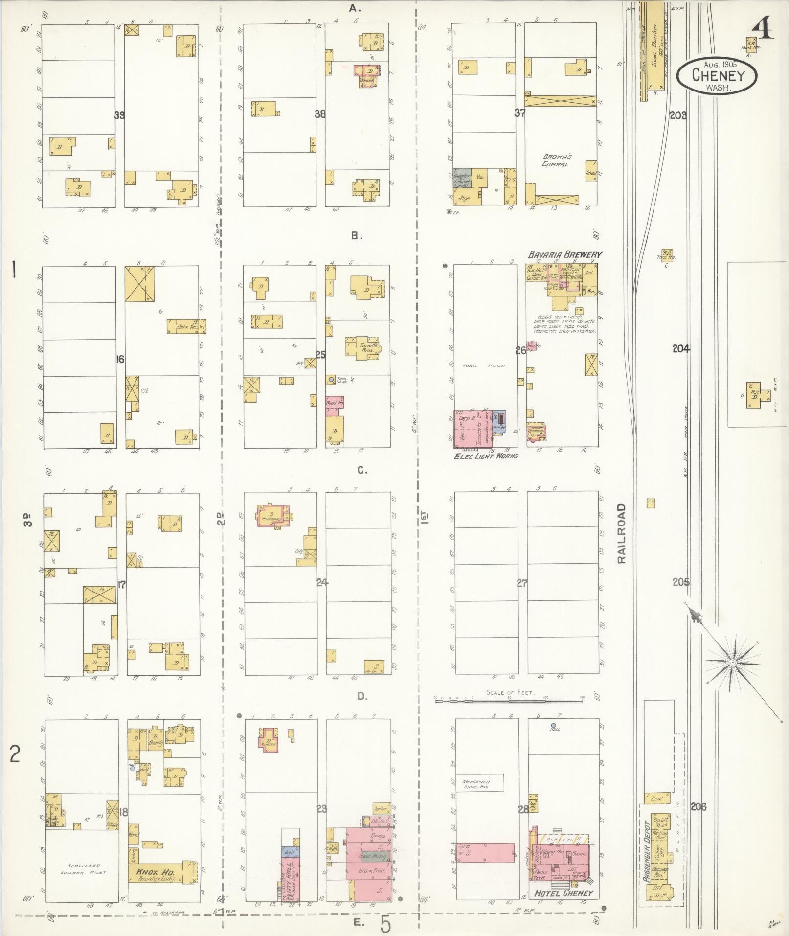 Sanborn Fire Insurance Map from Cheney, Spokane County, Washington (1905), Sheet #0004 - Historic Sanborn Fire Insurance Map Print, vintage old map wall art, antique decor, genealogy gift, Washington Washington map
