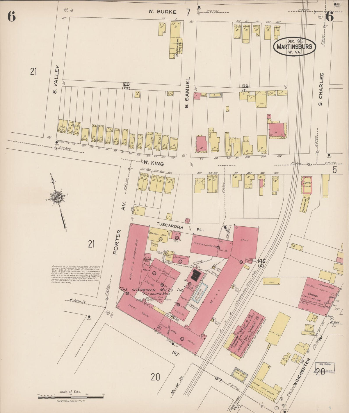 Sanborn Fire Insurance Map from Martinsburg, Berkeley County, West Virginia (1922), Sheet #0006 - Complete Map Set gallery image, historic Sanborn map, vintage wall art, West Virginia West Virginia