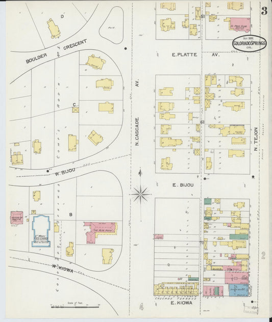 Sanborn Fire Insurance Map from Colorado Springs, El Paso County, Colorado (1892), Sheet #0003 - Historic Sanborn Fire Insurance Map Print, vintage old map wall art, antique decor, genealogy gift, Colorado Colorado map