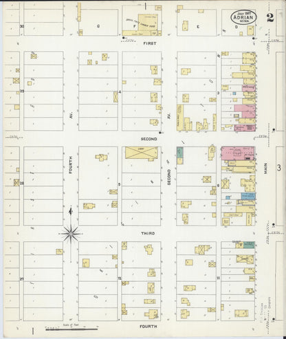 Sanborn Fire Insurance Map from Adrian, Nobles County, Minnesota (1907), Sheet #0002 - Historic Sanborn Fire Insurance Map Print, vintage old map wall art, antique decor, genealogy gift, Minnesota Minnesota map