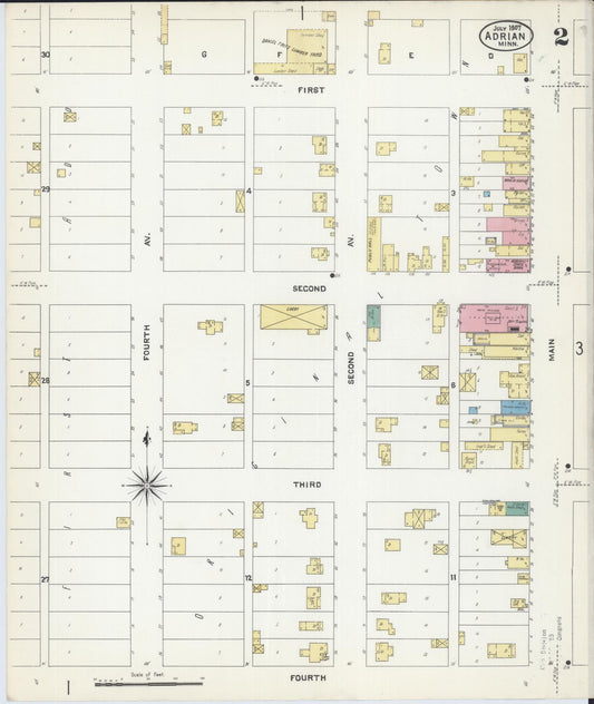 Sanborn Fire Insurance Map from Adrian, Nobles County, Minnesota (1907), Sheet #0002 - Historic Sanborn Fire Insurance Map Print, vintage old map wall art, antique decor, genealogy gift, Minnesota Minnesota map