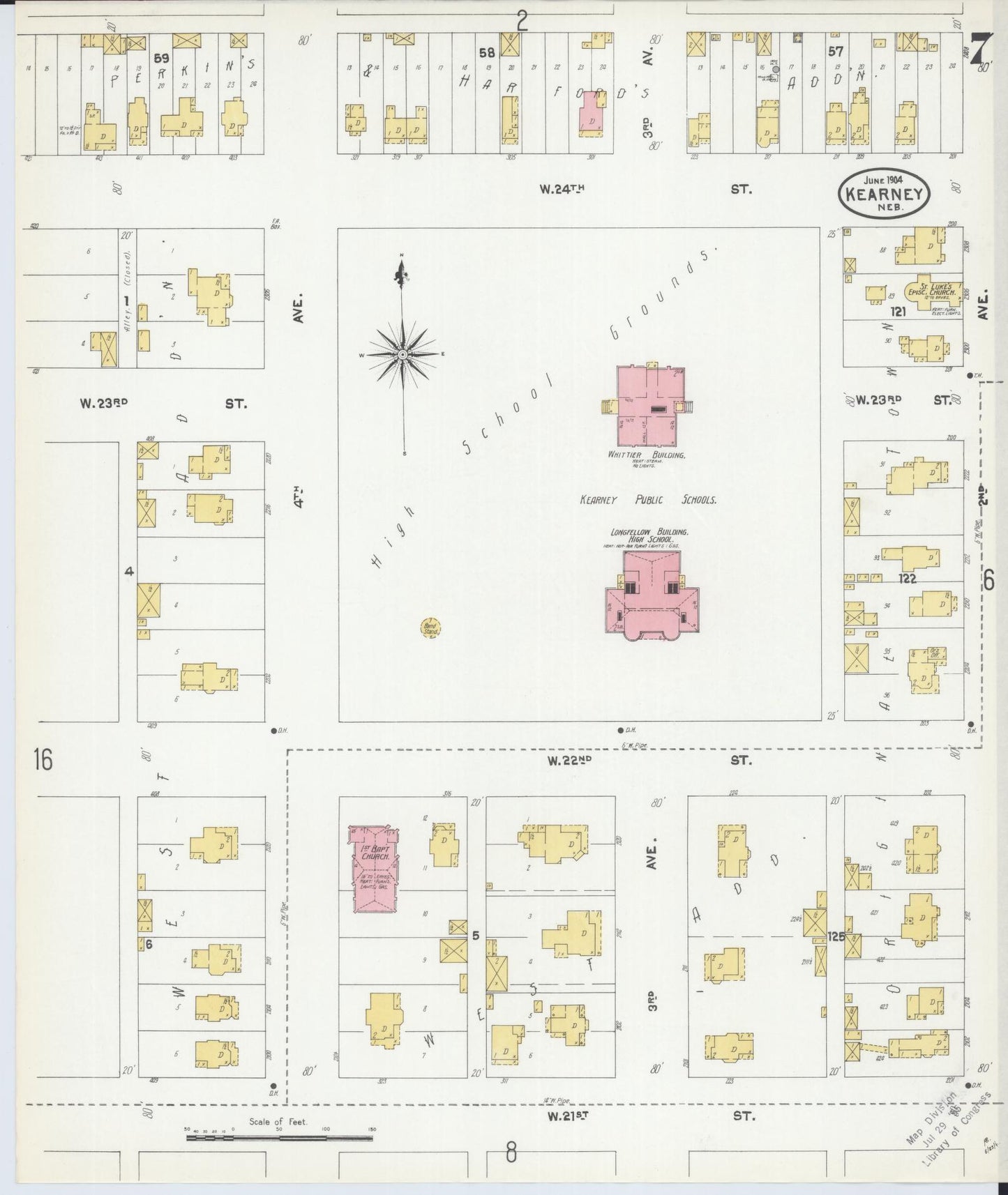Sanborn Fire Insurance Map from Kearney, Buffalo County, Nebraska (1904), Sheet #0007 - Historic Sanborn Fire Insurance Map Print, vintage old map wall art, antique decor, genealogy gift, Nebraska Nebraska map