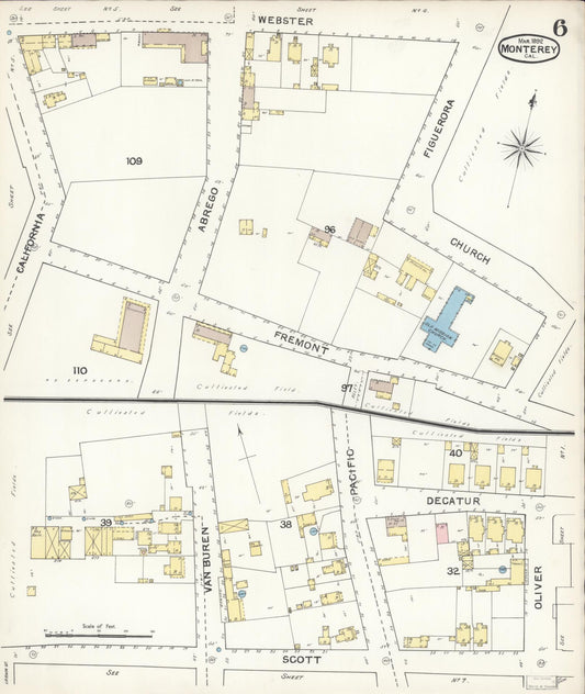 Sanborn Fire Insurance Map from Monterey, Monterey County, California (1892), Sheet #0006 - Historic Sanborn Fire Insurance Map Print, vintage old map wall art, antique decor, genealogy gift, California California map