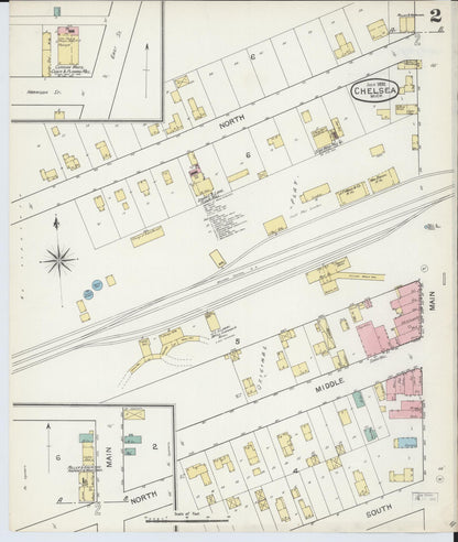 Sanborn Fire Insurance Map from Chelsea, Washtenaw County, Michigan (1892), Sheet #0002 - Complete Map Set gallery image, historic Sanborn map, vintage wall art, Michigan Michigan