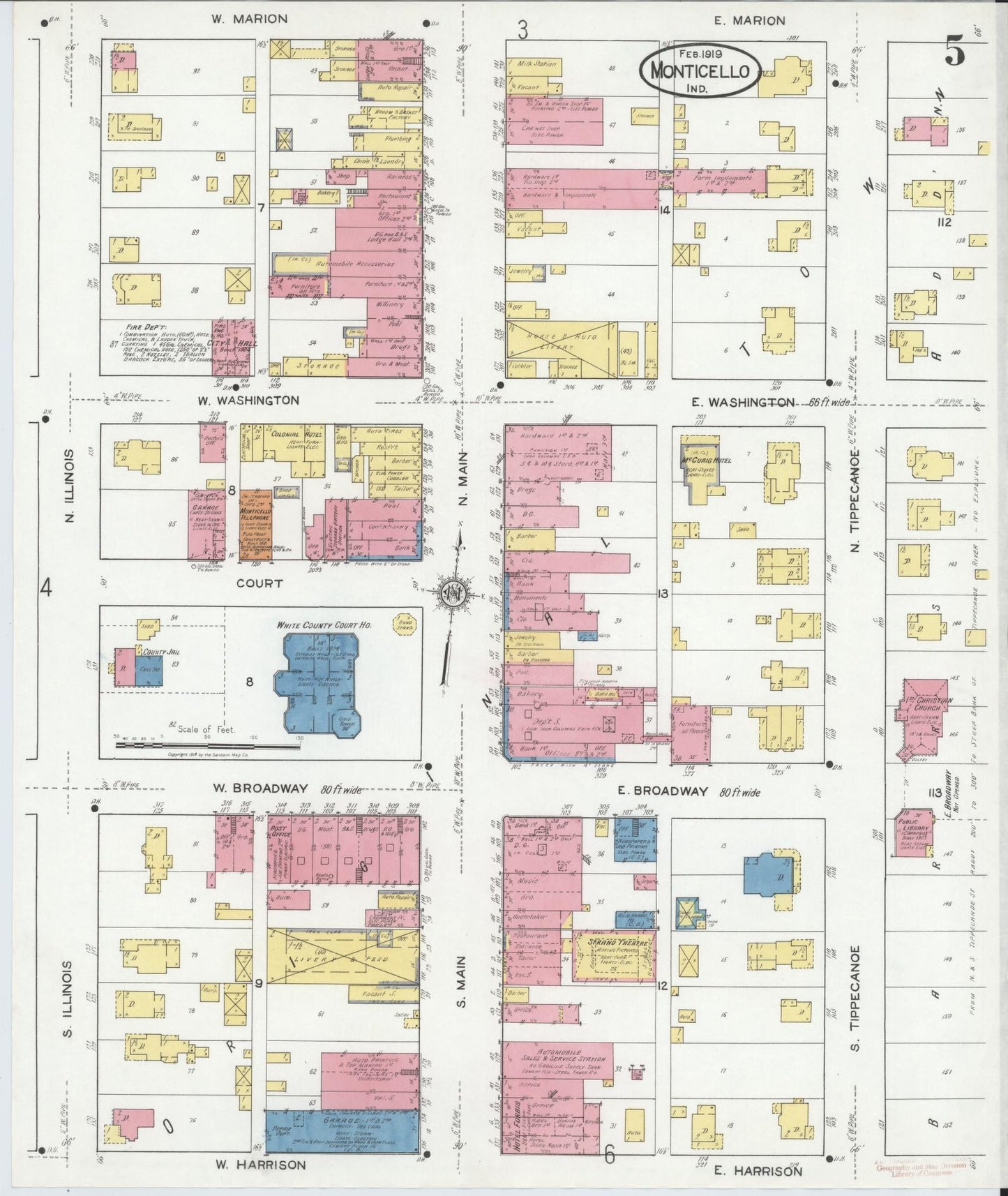 Sanborn Fire Insurance Map from Monticello, White County, Indiana (1919), Sheet #0005 - Historic Sanborn Fire Insurance Map Print, vintage old map wall art, antique decor, genealogy gift, Indiana Indiana map