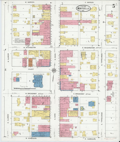 Sanborn Fire Insurance Map from Monticello, White County, Indiana (1919), Sheet #0005 - Historic Sanborn Fire Insurance Map Print, vintage old map wall art, antique decor, genealogy gift, Indiana Indiana map
