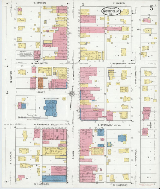 Sanborn Fire Insurance Map from Monticello, White County, Indiana (1919), Sheet #0005 - Historic Sanborn Fire Insurance Map Print, vintage old map wall art, antique decor, genealogy gift, Indiana Indiana map
