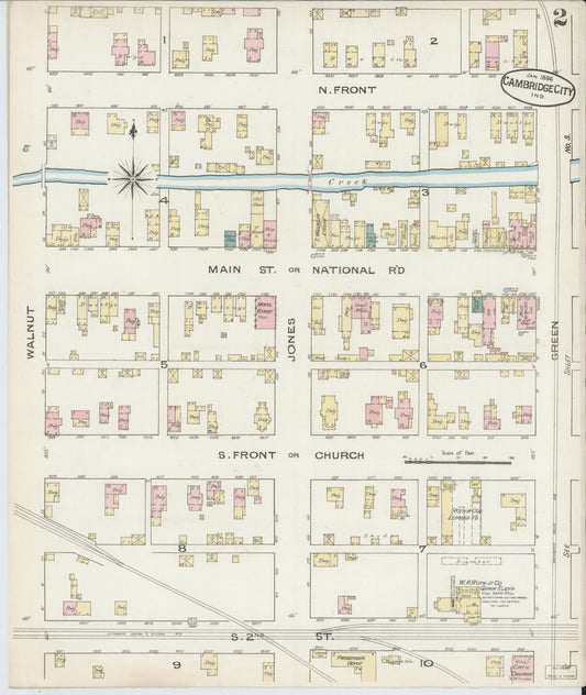 Sanborn Fire Insurance Map from Cambridge City, Wayne County, Indiana (1886), Sheet #0002 - Historic Sanborn Fire Insurance Map Print, vintage old map wall art, antique decor, genealogy gift, Indiana Indiana map