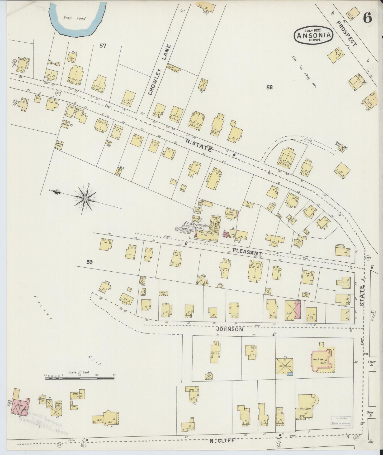 Sanborn Fire Insurance Map from Ansonia, New Haven County, Connecticut (1895), Sheet #0006 - Complete Map Set gallery image, historic Sanborn map, vintage wall art, Connecticut Connecticut