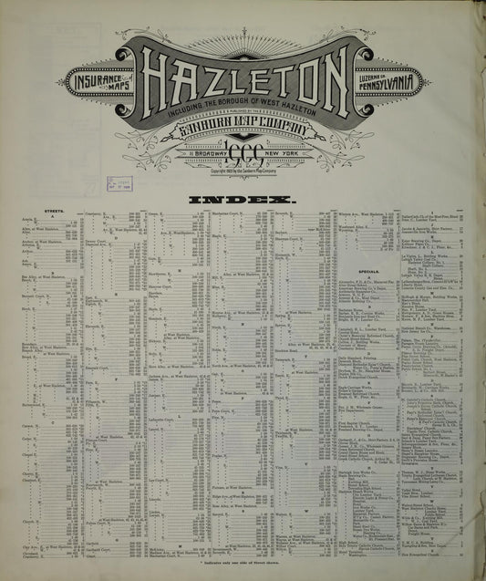 Sanborn Fire Insurance Map from Hazleton, Luzerne County, Pennsylvania (1909), Sheet #0001 - Historic Sanborn Fire Insurance Map Print, vintage old map wall art, antique decor, genealogy gift, Pennsylvania Pennsylvania map