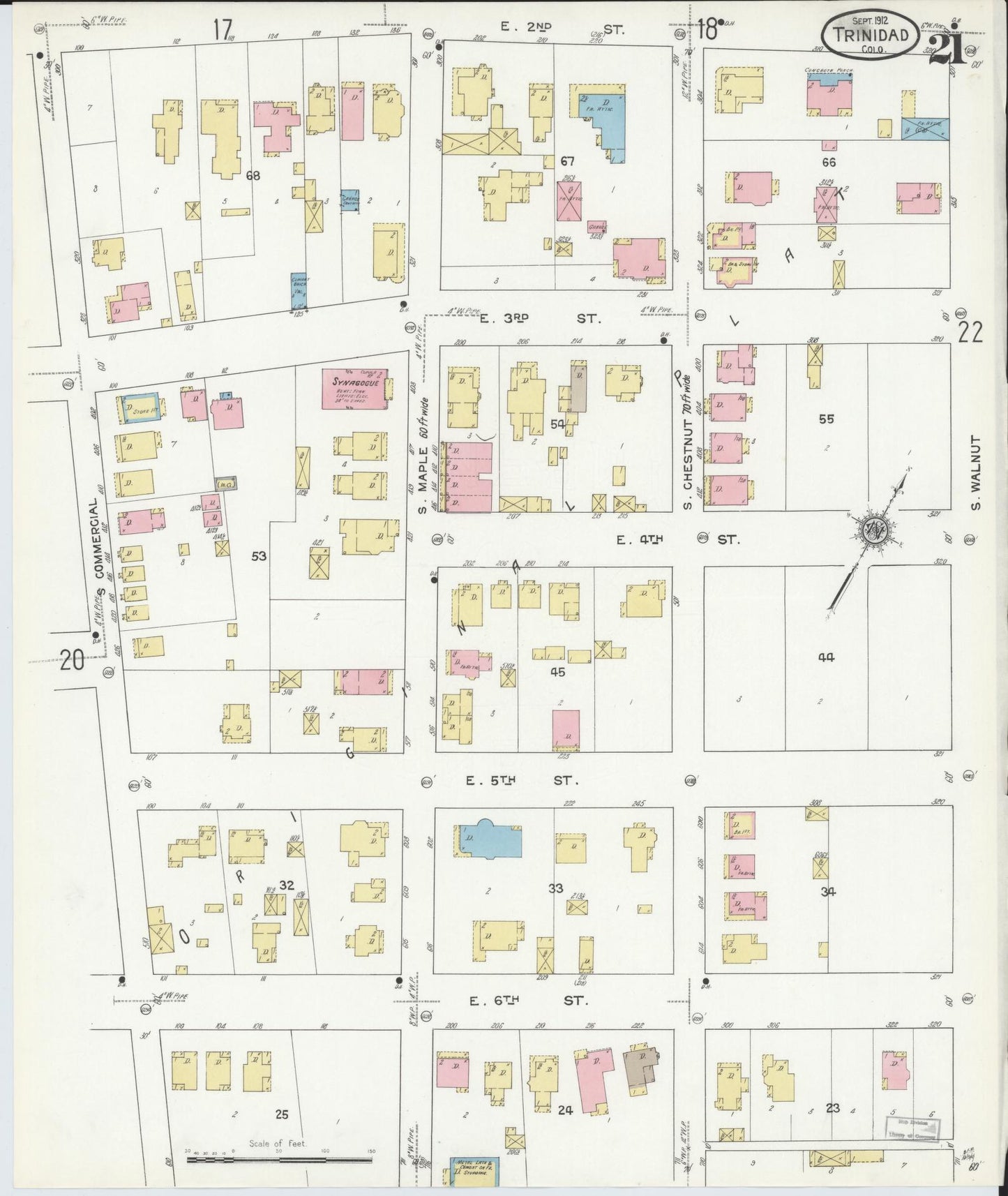 Sanborn Fire Insurance Map from Trinidad, Las Animas County, Colorado (1912), Sheet #0021 - Historic Sanborn Fire Insurance Map Print, vintage old map wall art, antique decor, genealogy gift, Colorado Colorado map