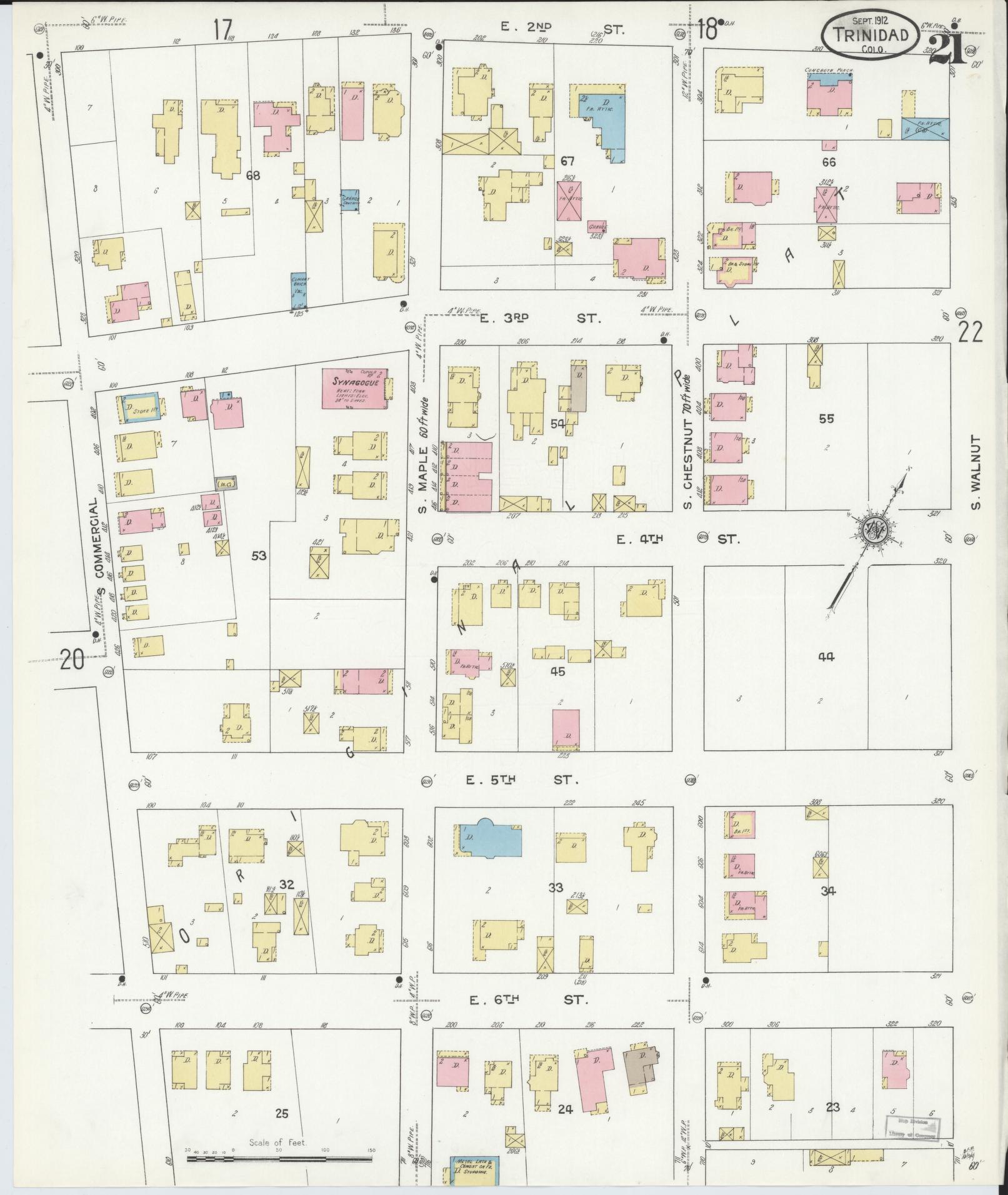 Sanborn Fire Insurance Map from Trinidad, Las Animas County, Colorado (1912), Sheet #0021 - Historic Sanborn Fire Insurance Map Print, vintage old map wall art, antique decor, genealogy gift, Colorado Colorado map