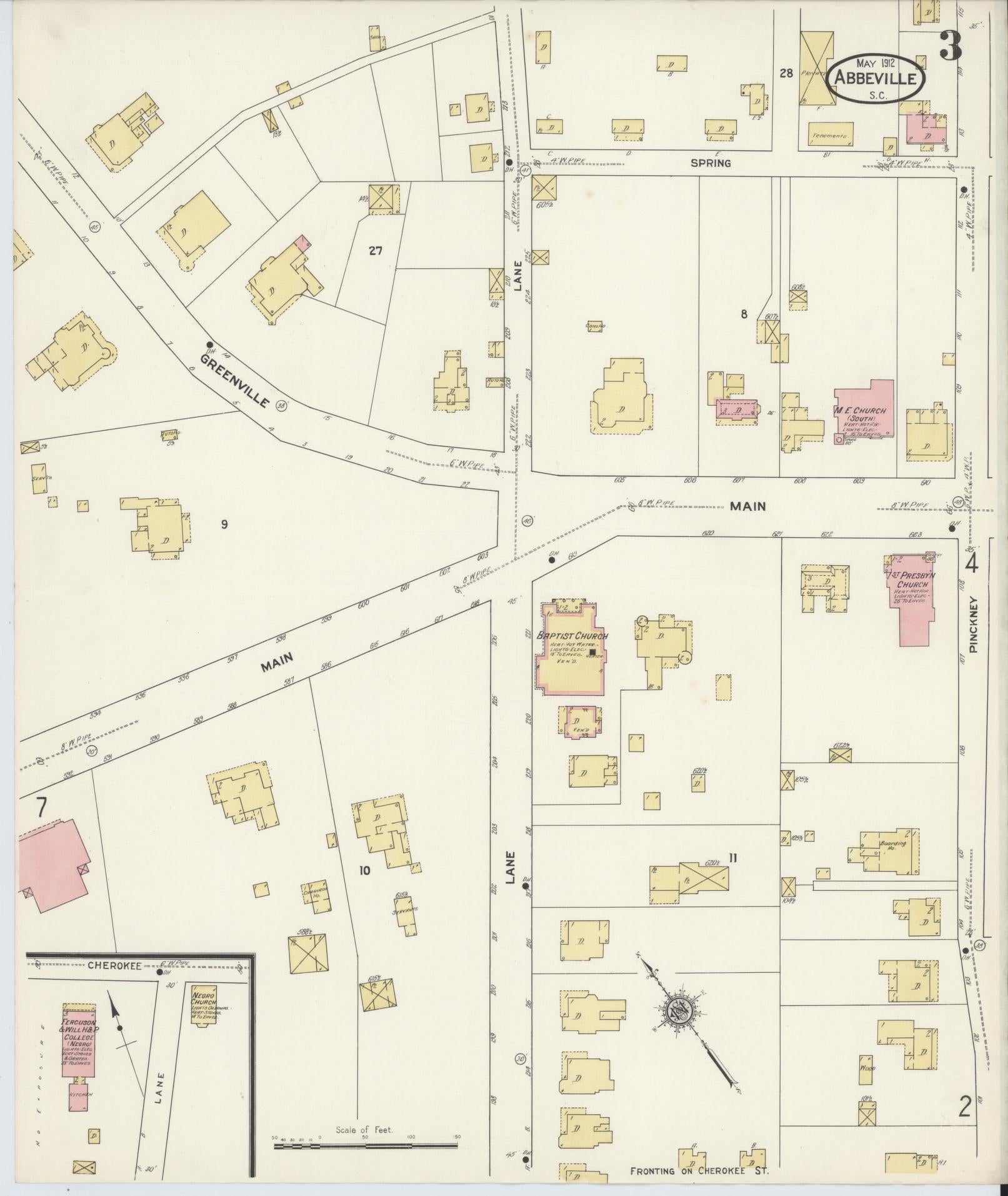 Sanborn Fire Insurance Map from Abbeville, Abbeville County, South Carolina (1912), Sheet #0003 - Complete Map Set gallery image, historic Sanborn map, vintage wall art, South Carolina South Carolina