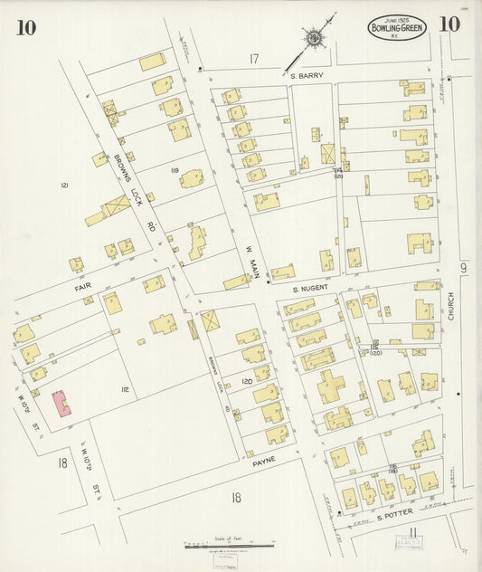 Sanborn Fire Insurance Map from Bowling Green, Warren County, Kentucky (1925), Sheet #0010 - Historic Sanborn Fire Insurance Map Print, vintage old map wall art, antique decor, genealogy gift, Kentucky Kentucky map