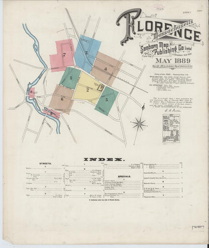 Sanborn Fire Insurance Map from Florence, Hampshire County, Massachusetts (1889), Sheet #0001 - Complete Map Set gallery image, historic Sanborn map, vintage wall art, Massachusetts Massachusetts